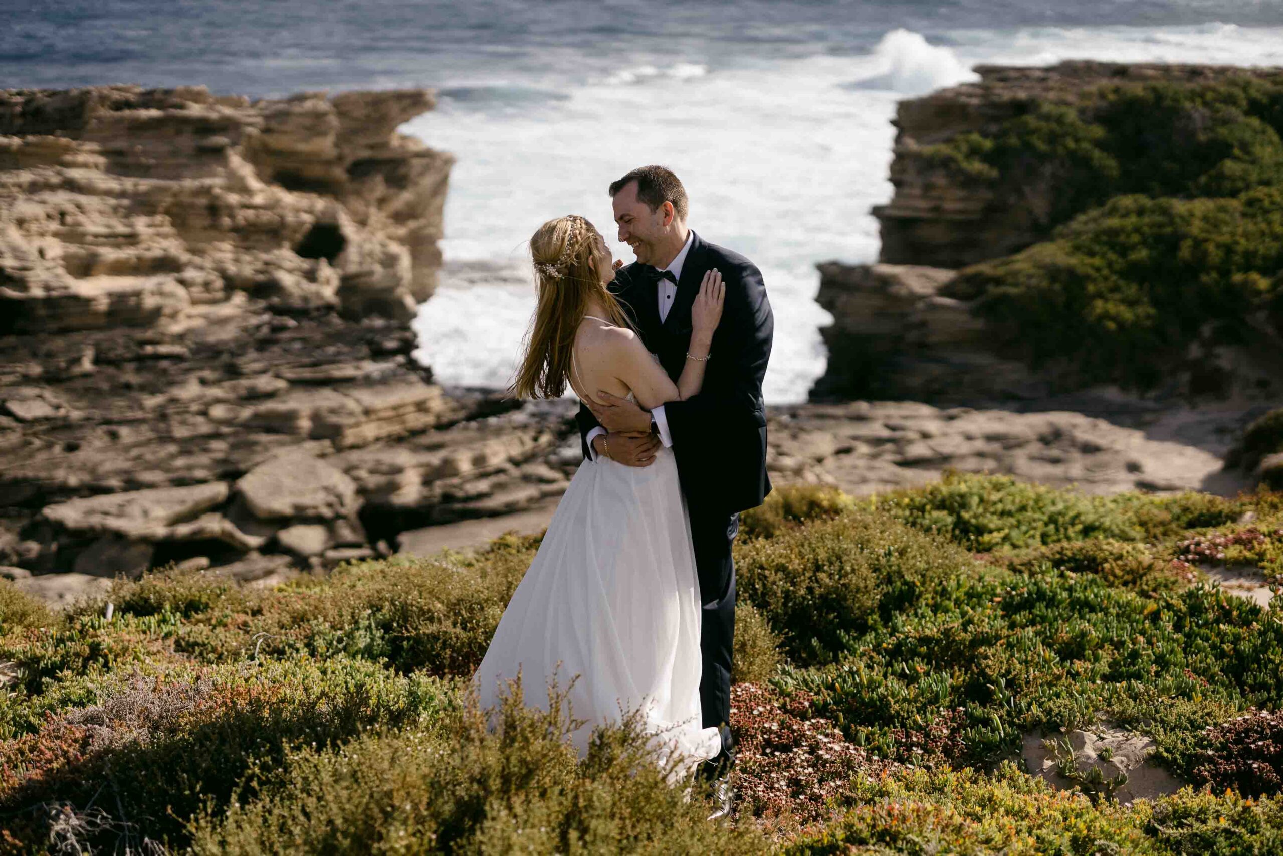 couple holding echother for their pre-wedding shoot in Perth Rottnest Island