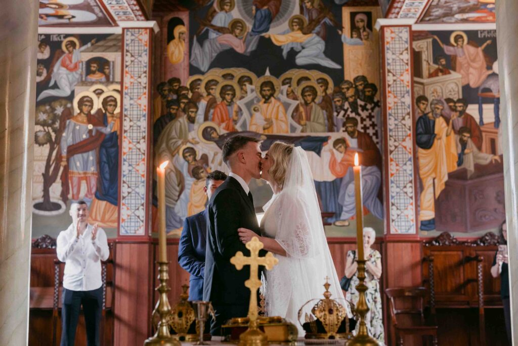 couple and their closest guests at their micro-wedding ceremony 