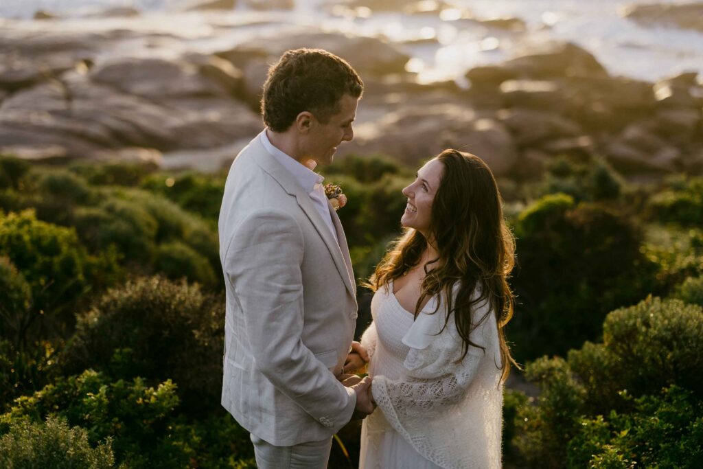 few minutes alone at sunset as newlyweds