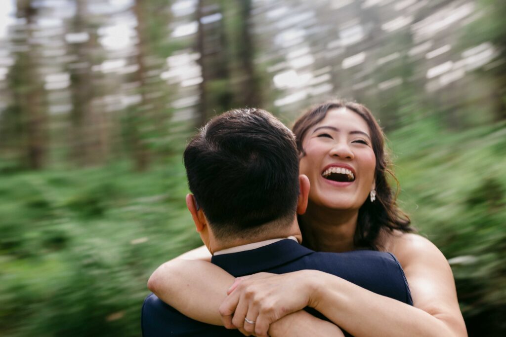 Getting spun around in boranup forrest for their pre-wedding photos