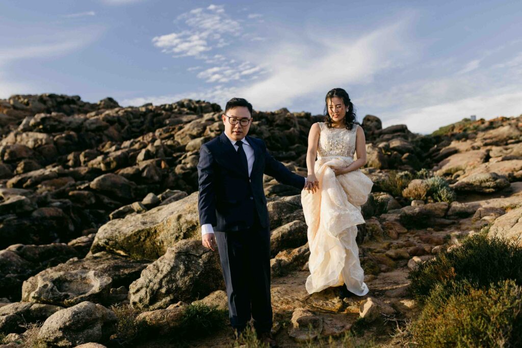 Max and Abby beginning the coastal part of their Margaret River pre-wedding