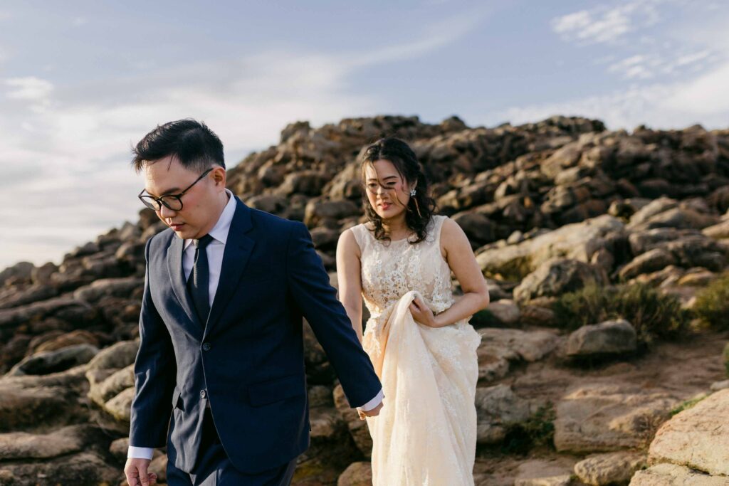 Max and Abby beginning the coastal part of their Margaret River pre-wedding