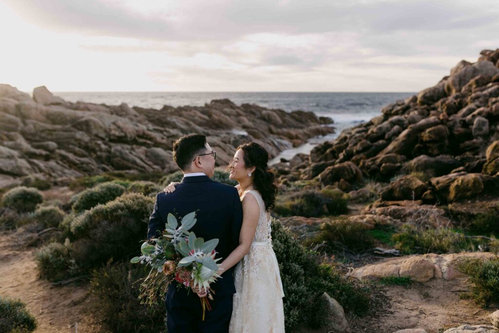 Margaret River pre-wedding portrait of Max and Abby at Sugarloaf Rock