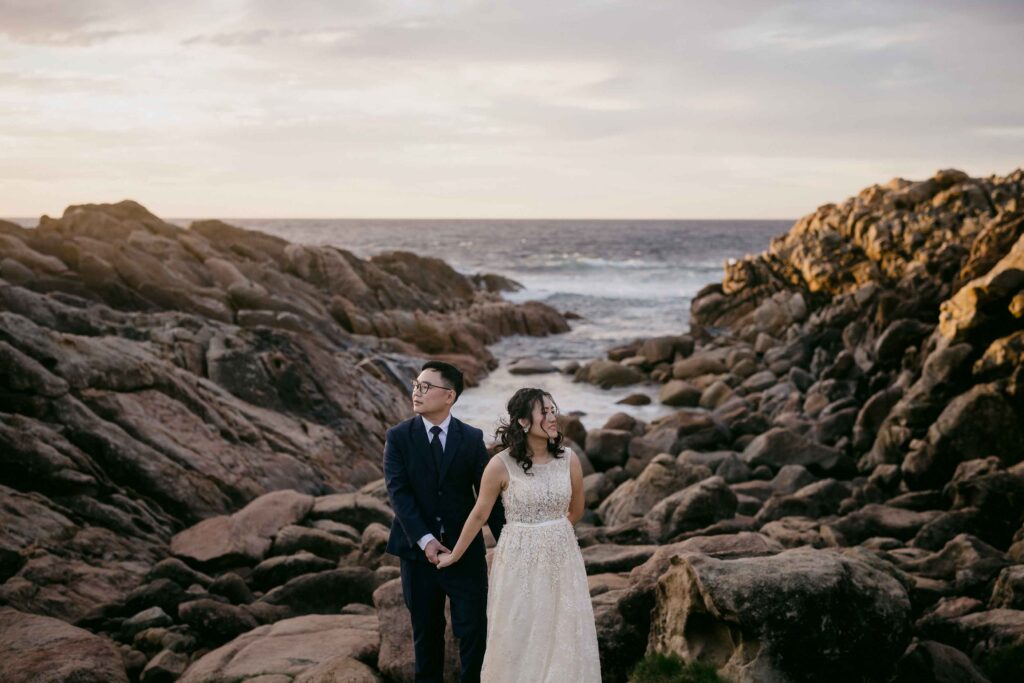 cinemativ portrait of couple for their pre-wedding in INjidup Spa, Yallingup