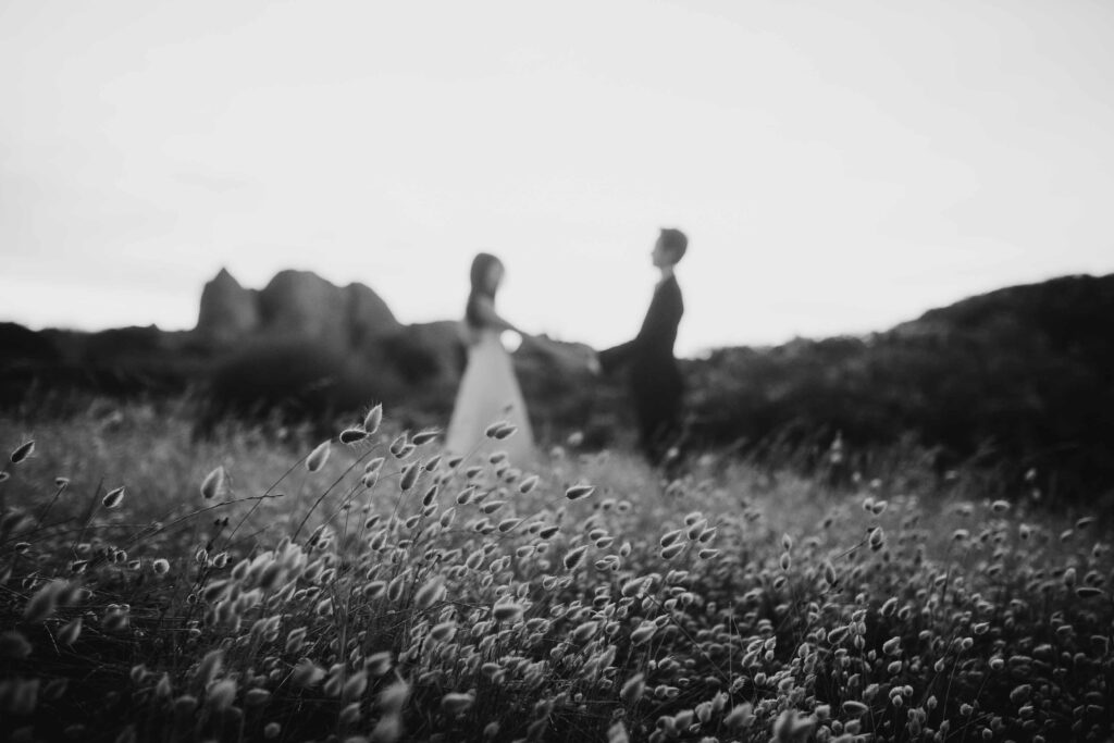 soft focus image for their pre-wedding photos black and white