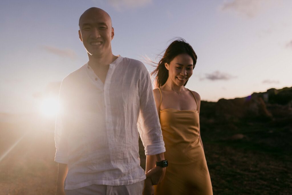 blue hour couple walking at injidup spa yallingup