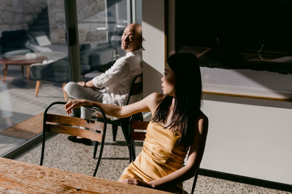 Howie and Jocelyn beginning their Margaret River pre-wedding shoot at their accommodation