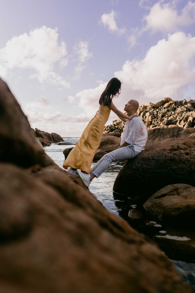 Artistic couple photo at Yallingup injidup spa pre-wedding session Margaret River