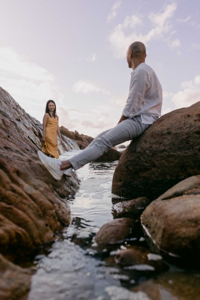 Artistic couple photo at Yallingup injidup spa pre-wedding session Margaret River