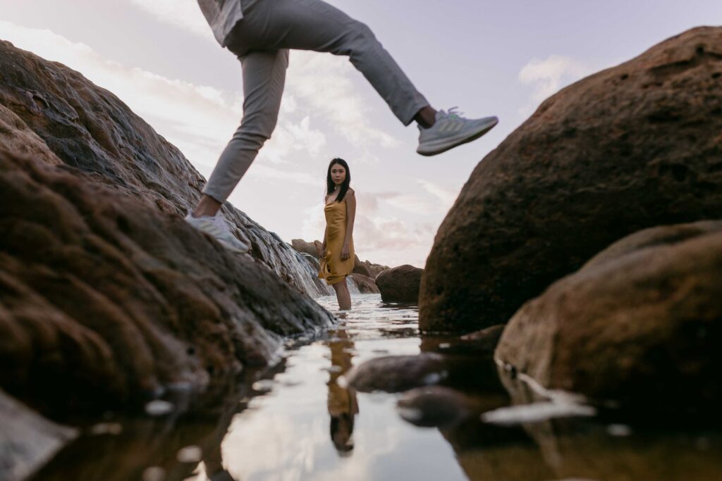 Artistic couple photograph among the rocks at Injidup Natural Spa