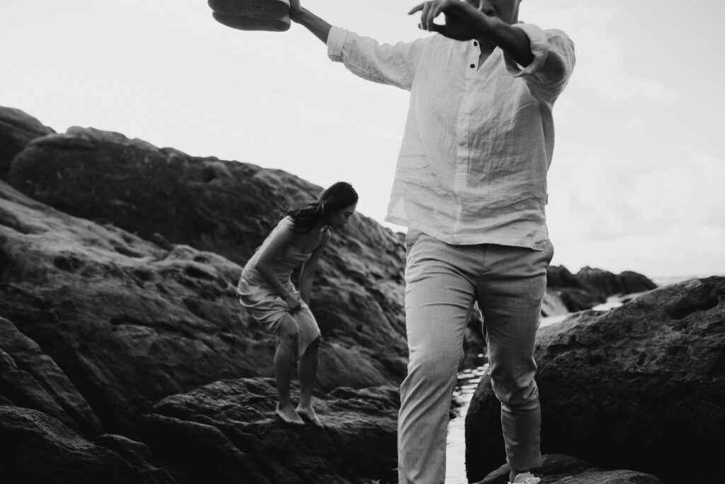 black and white Artistic couple photo at Yallingup injidup spa pre-wedding session Margaret River
