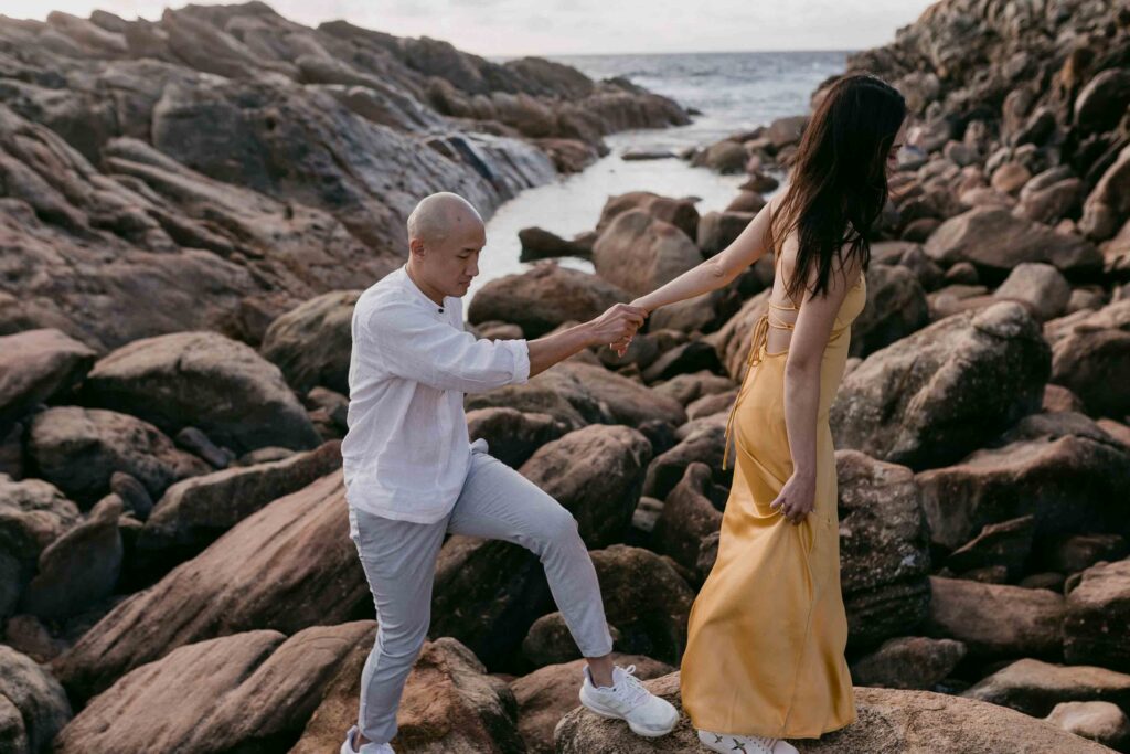Creative Margaret River pre-wedding portrait along the Injidup coastline