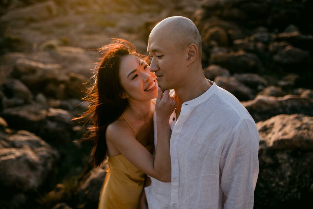 Relaxed pre-wedding portrait of Howie and Jocelyn near Yallingup