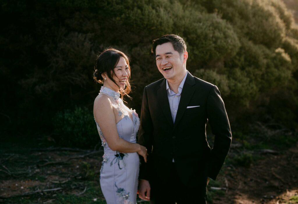 editorial style portrait for singapore couple at sugarloaf rock