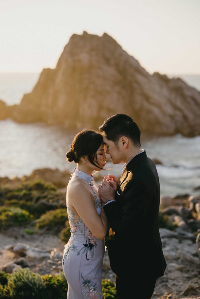 embracing couple for the pre wedding shoot at sugarloaf rock