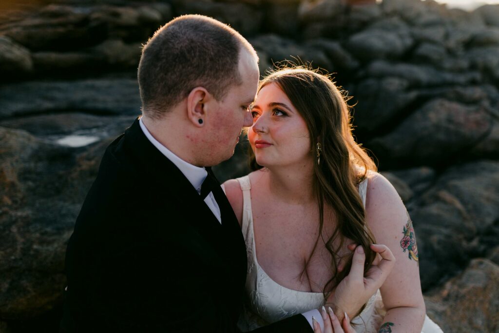 Romantic sunset portrait during a Margaret River forest elopement