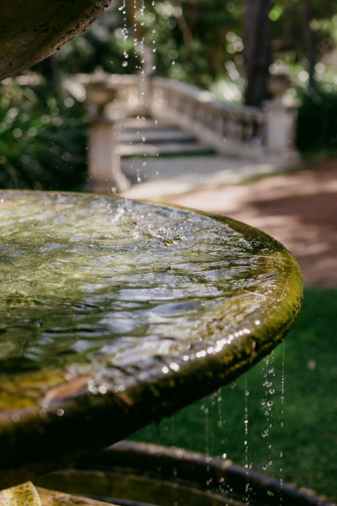 fountain water drop detail and la foret Air BnB
