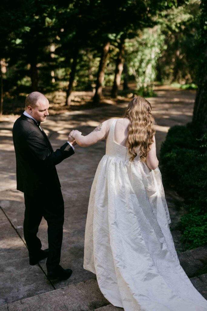 Bride and groom walking to ceremony