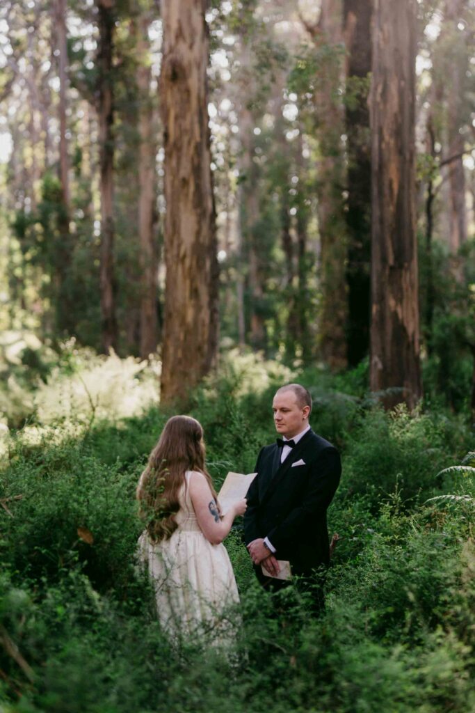 Emotional private vows beneath the trees of Boranup Forest