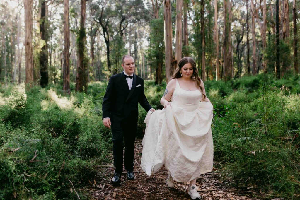 Candid wedding photography among the karri trees of Boranup Forest