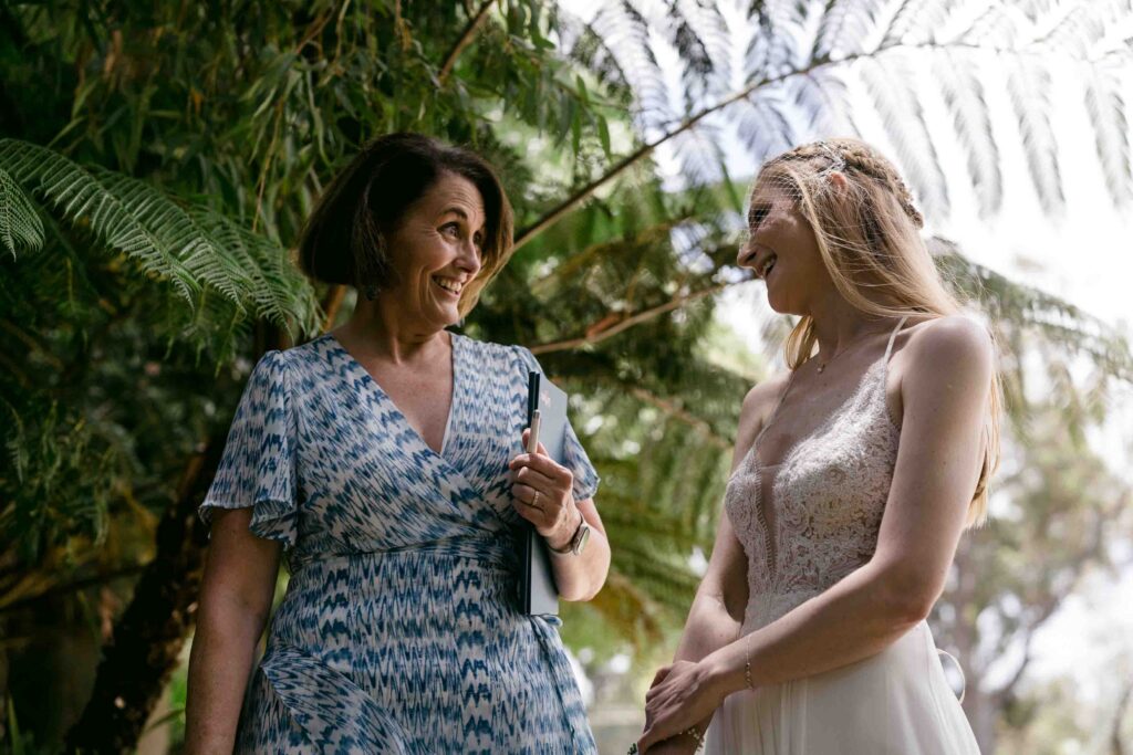 Celebrant and Bride having a laugh before the ceremony