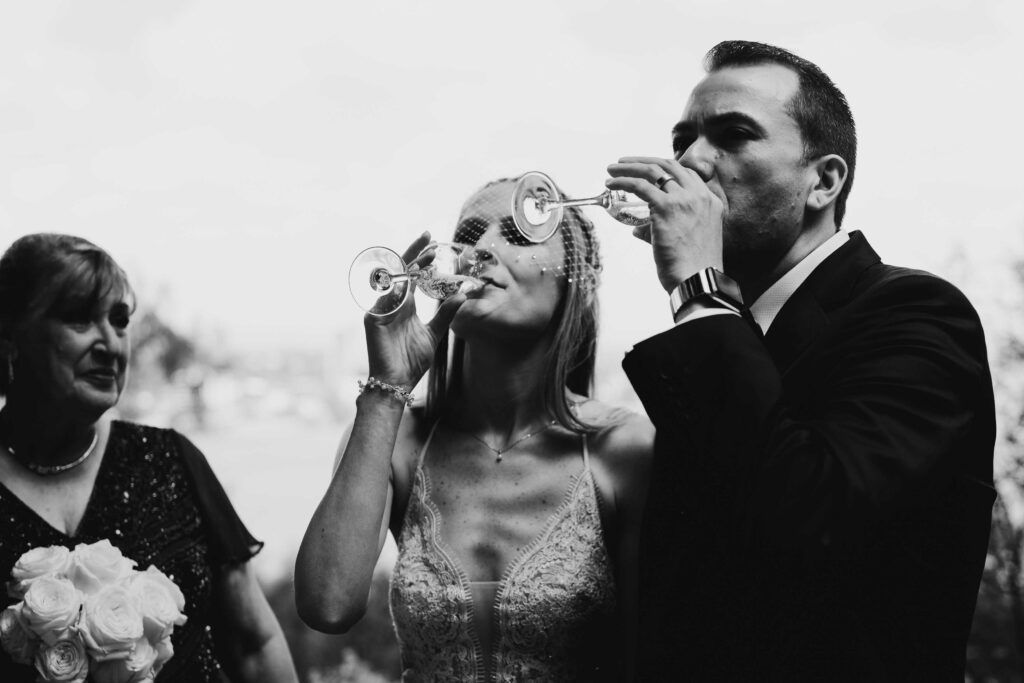 Couple enjoying a drink after the micro-wedding in Kings Park 