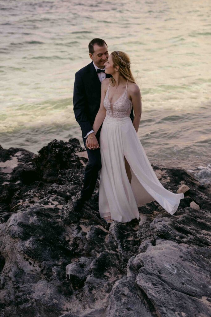 Romantic Rottnest Island wedding portrait by the ocean