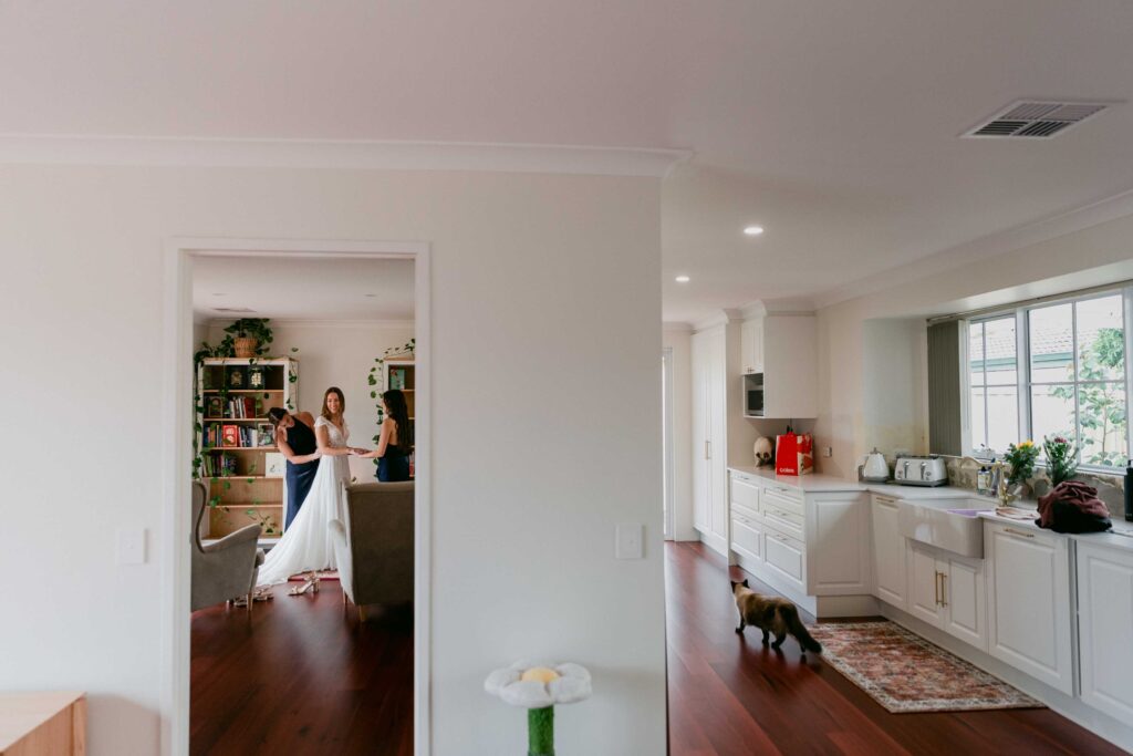 Ella and Rick preparing for their intimate Jarrahdale wedding at home

