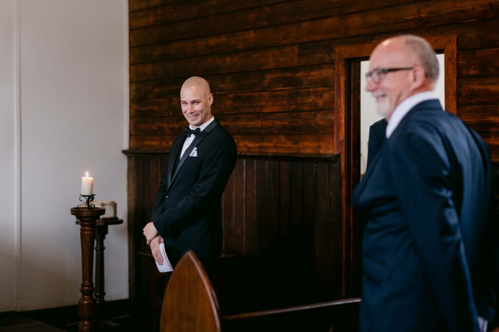 Groom seeing his bride during their intimate Jarrahdale church wedding

