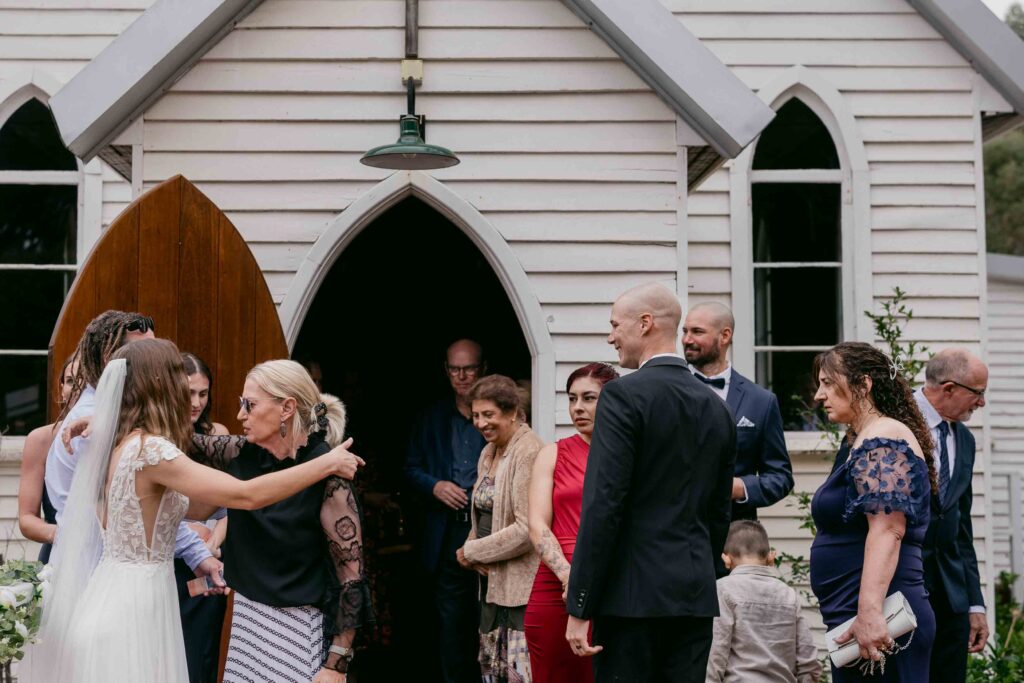 Ella and Rick with their guests outside St Paul’s Church Jarrahdale