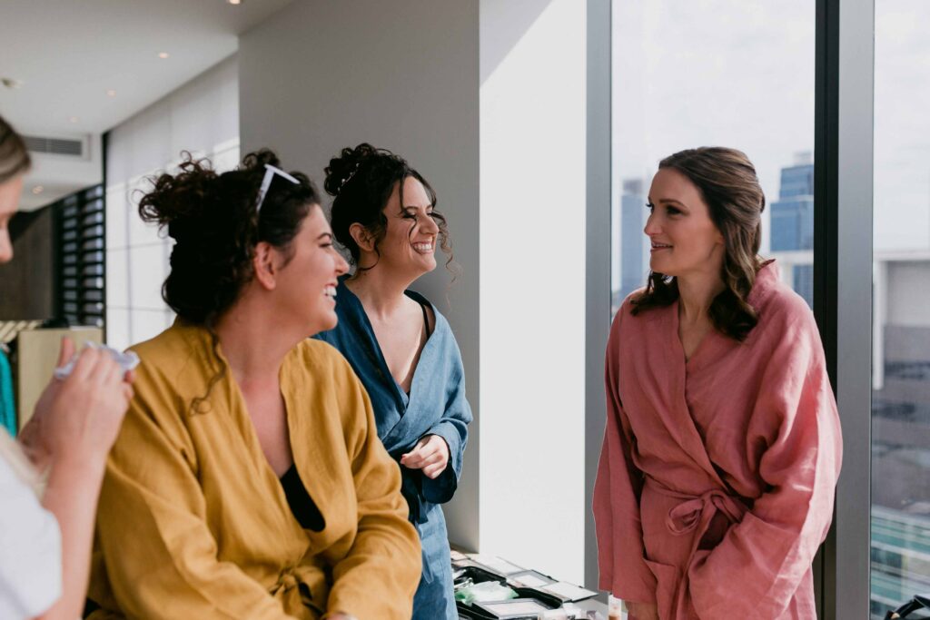 candid moments of wedding prep at Westin Hotel