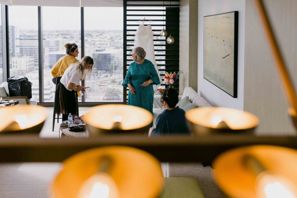 candid moments of wedding prep at Westin Hotel