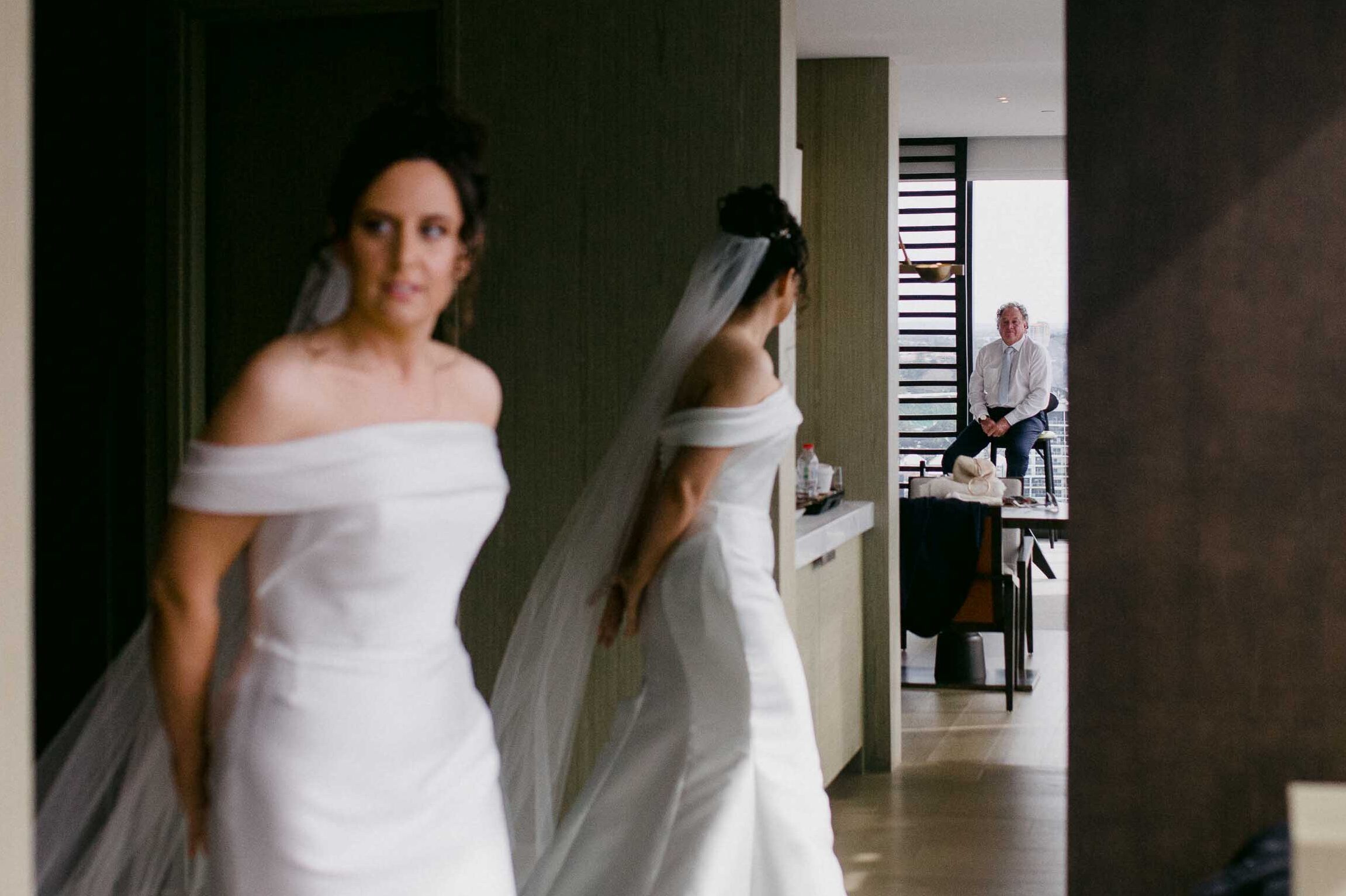 Emotional father and bride first look before a Kings Park wedding