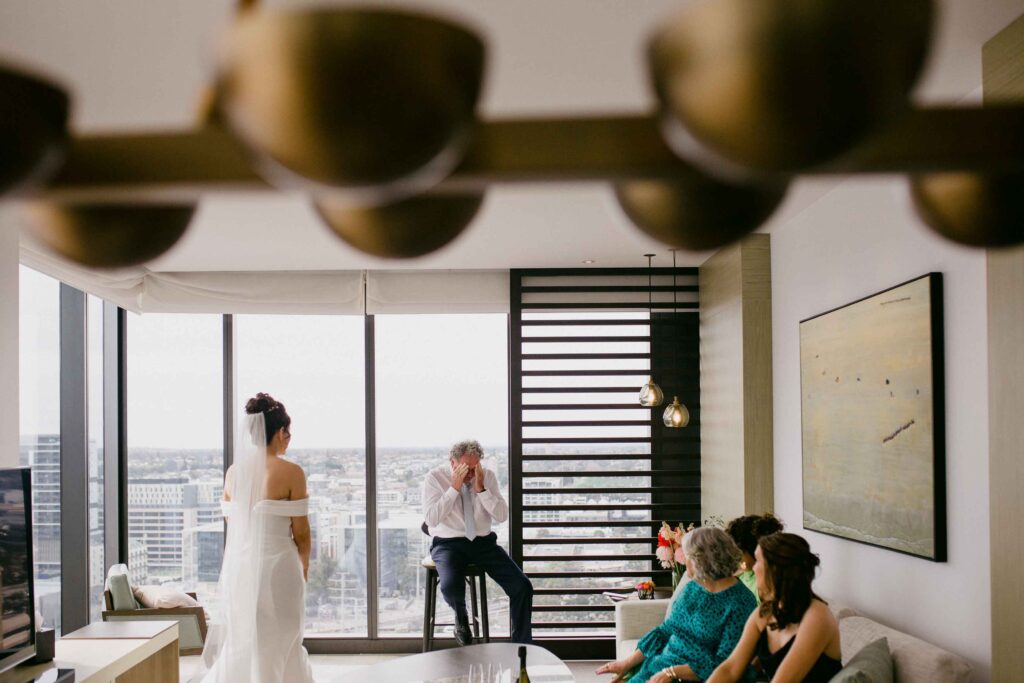 Emotional father and bride first look before a Kings Park wedding