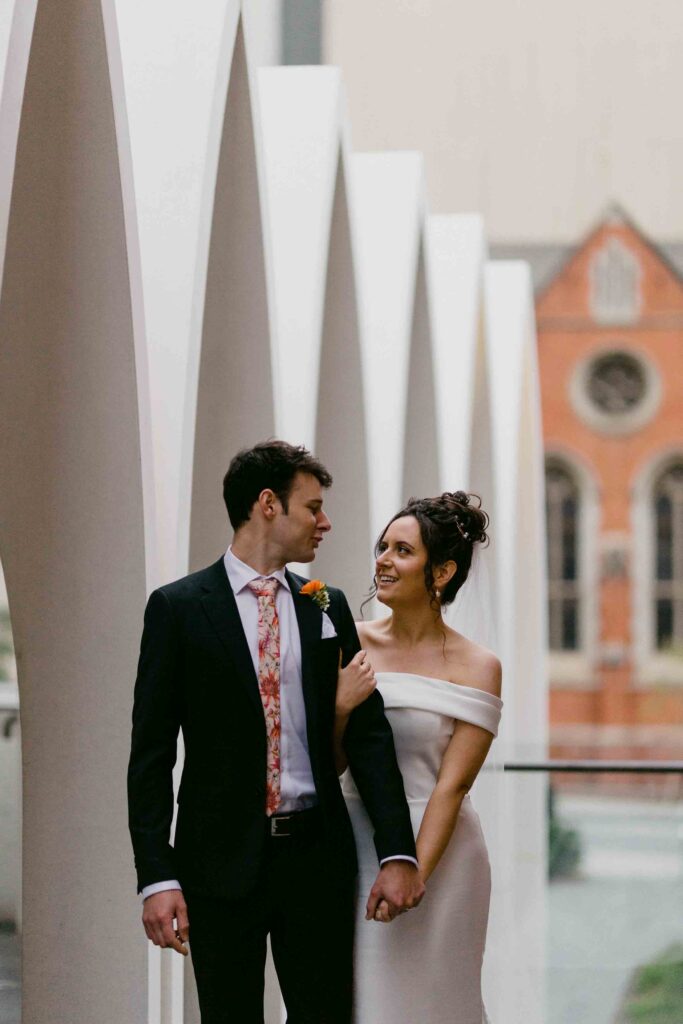 Bride and groom photographed near St George’s Cathedral Perth