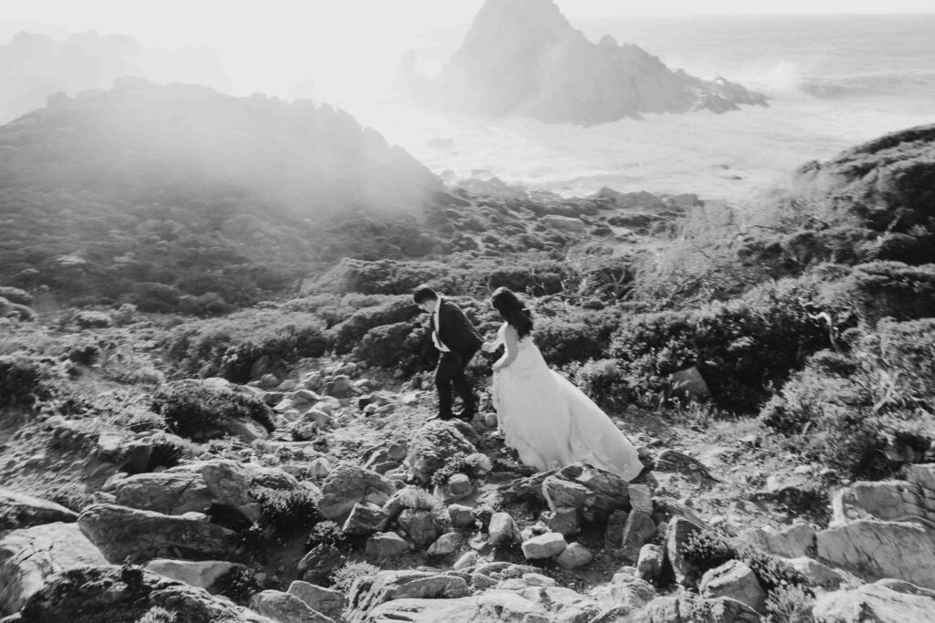 Black and white portrait of Cadence and Nicholas beneath her veil