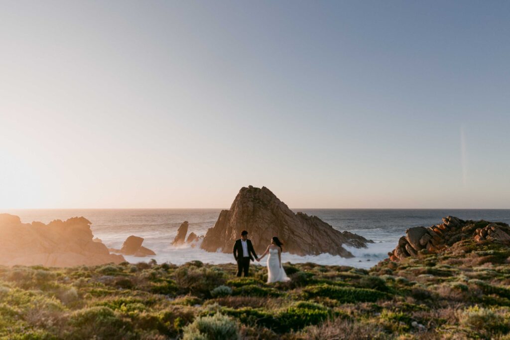 Cadence and Nicholas overlooking Sugarloaf Rock during their destination pre-wedding shoot